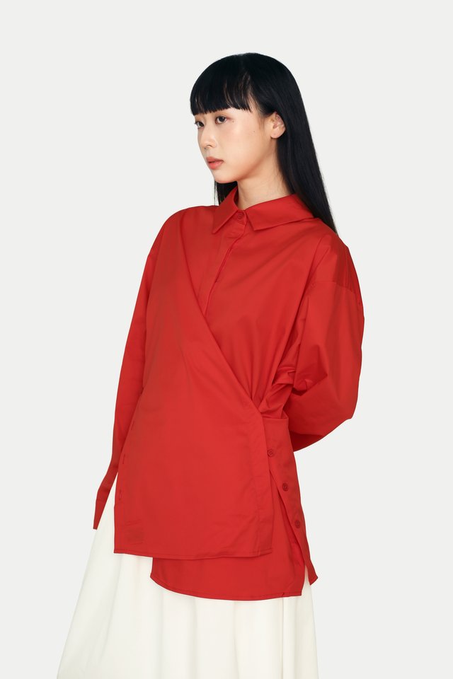ARUNA MULTI-WEARING BUTTON SHIRT IN SCARLET