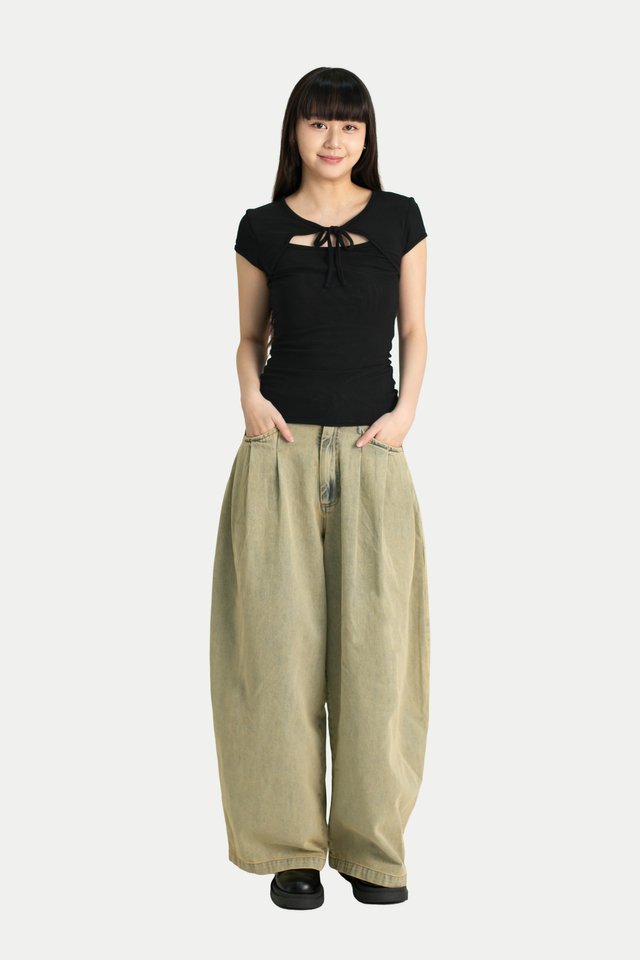 JENA MESH CUT-OUT TOP IN BLACK