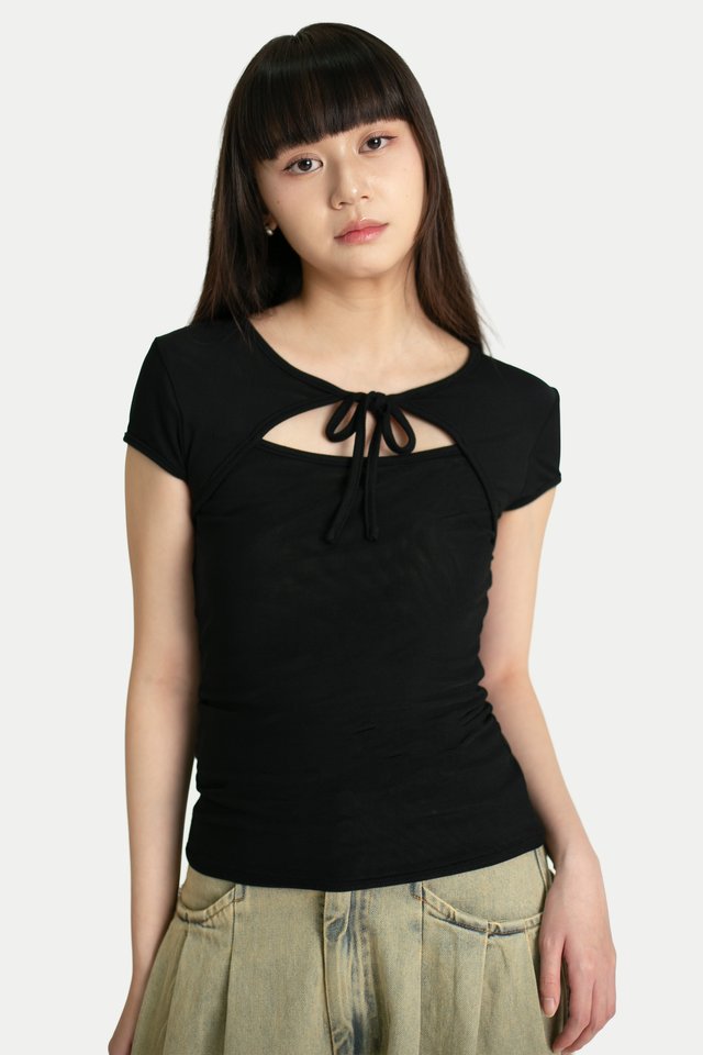 JENA MESH CUT-OUT TOP IN BLACK