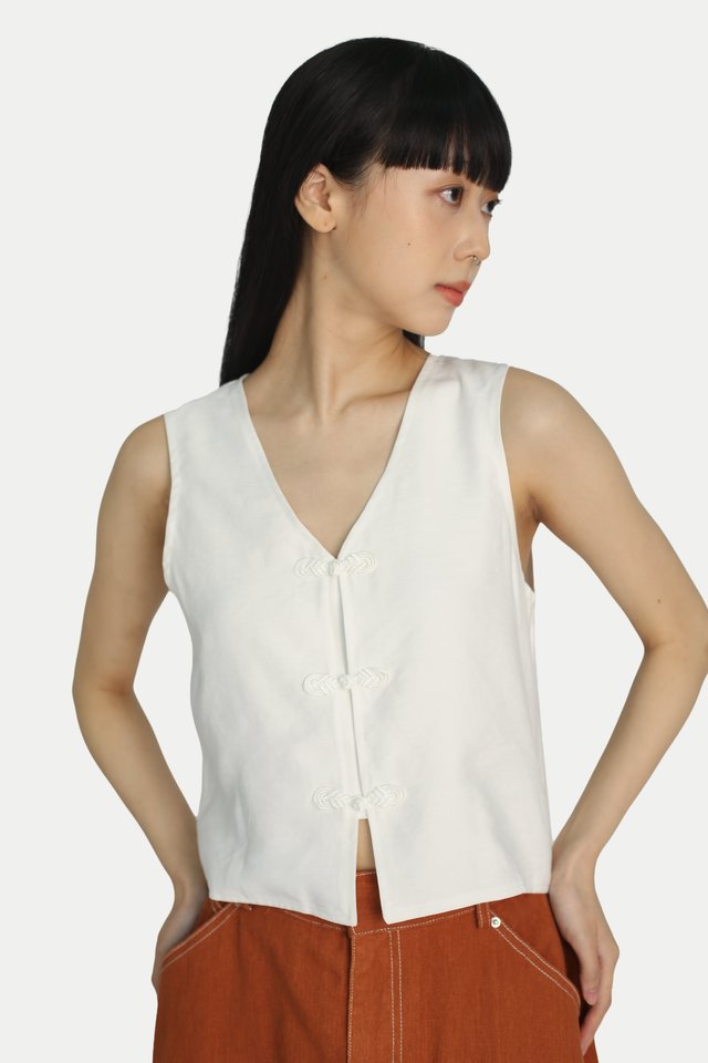 KOEMI CHEONGSAM VEST TOP IN WHITE