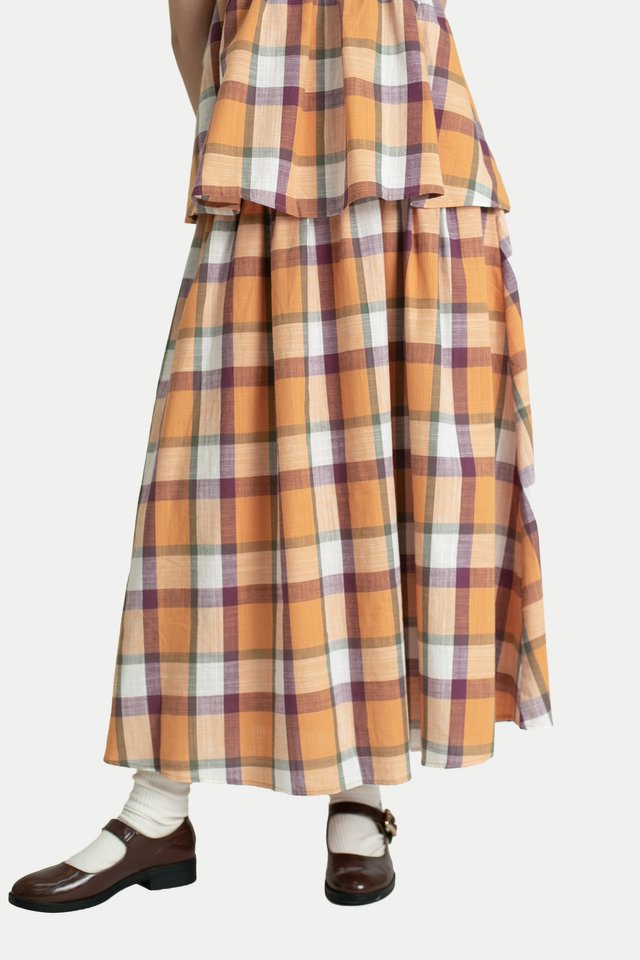 JASMINE YOKE MIDI SKIRT IN TANGERINE