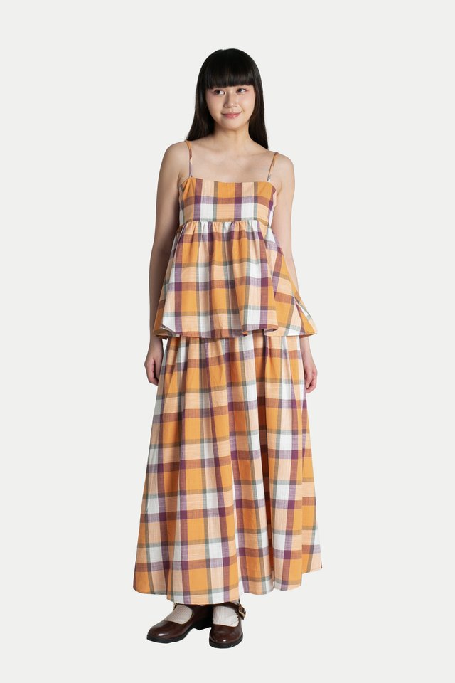 JASMINE YOKE MIDI SKIRT IN TANGERINE