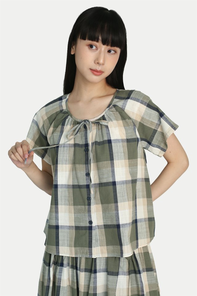 CLARA CHECKERED FLARE TOP IN BAMBOO