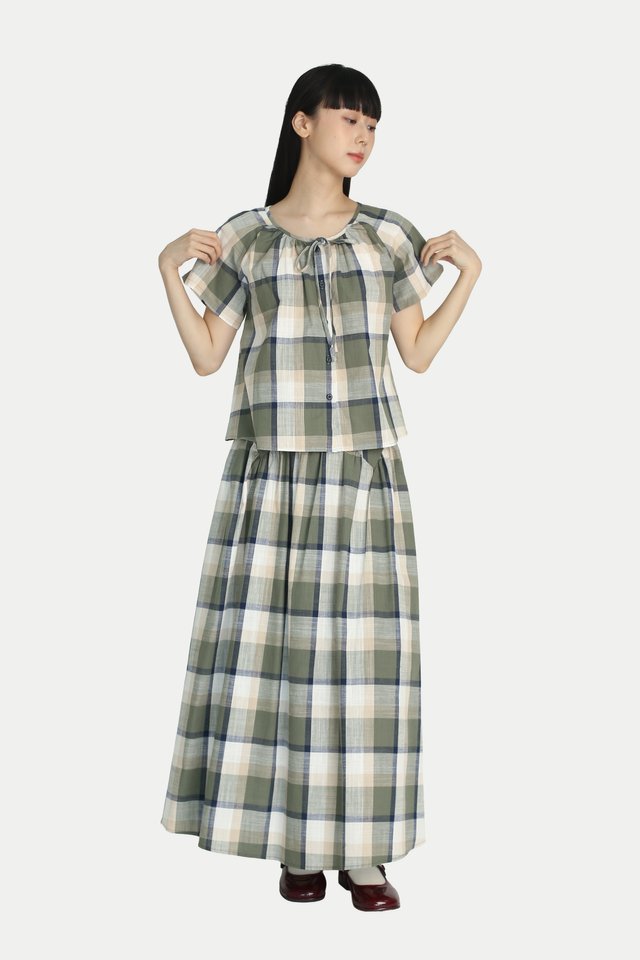 CLARA CHECKERED FLARE TOP IN BAMBOO