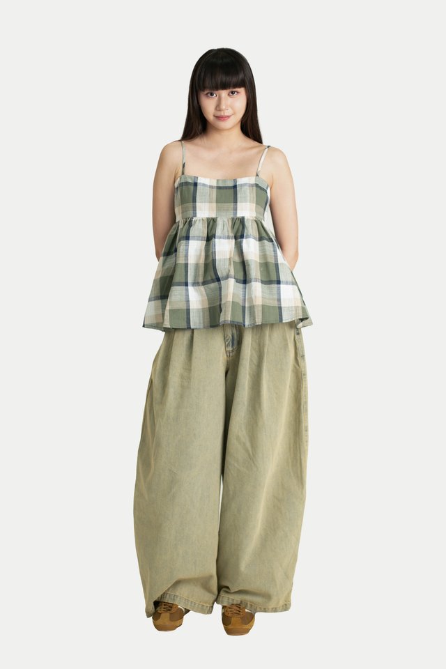 LOVELLA CHECKERED BABYDOLL TOP IN BAMBOO