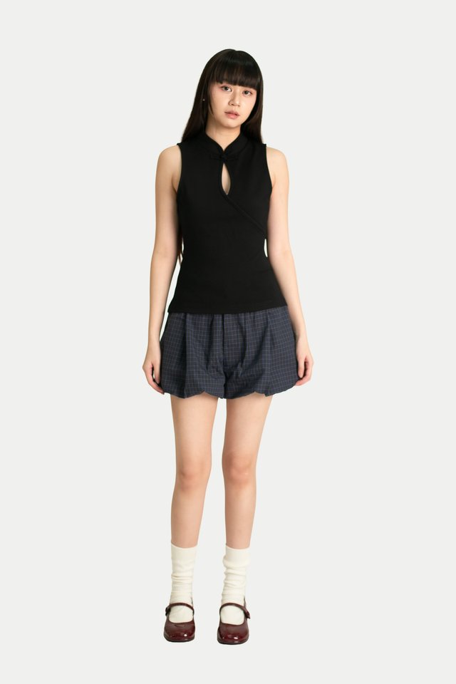 LOUELLA CHEONGSAM JERSEY TOP IN BLACK