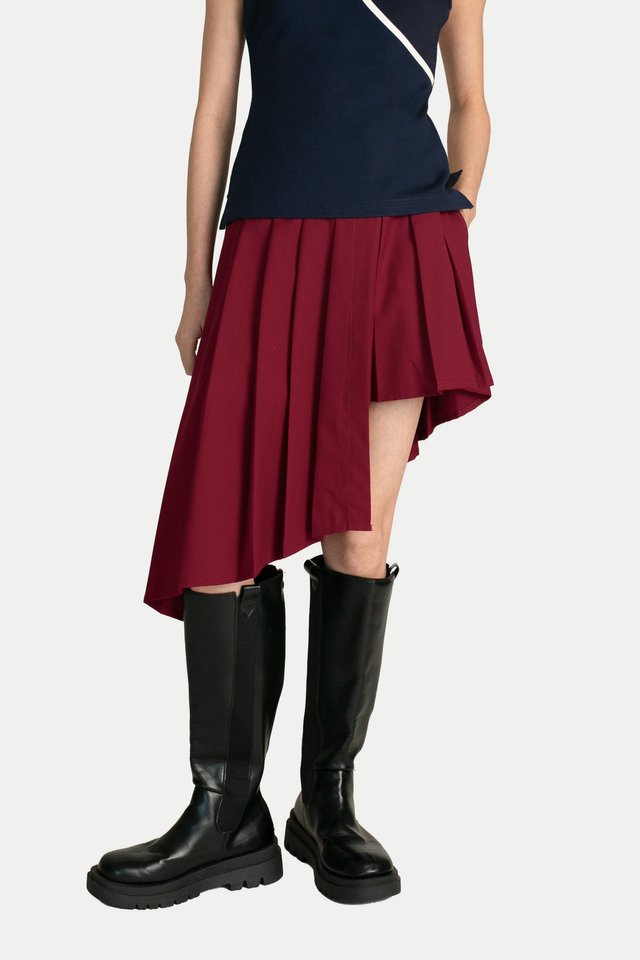 DREE ASYMMETRICAL OUTER SKIRT IN WINE