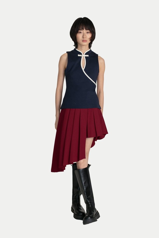 DREE ASYMMETRICAL OUTER SKIRT IN WINE