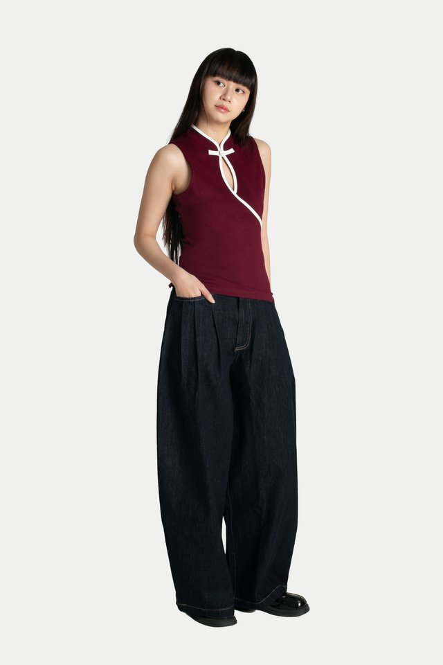 LOUELLA CHEONGSAM JERSEY TOP IN BERRY