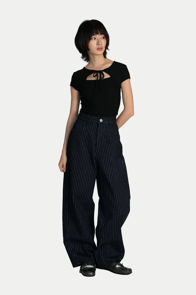 ASHTYN BARREL LEG DENIM JEANS IN DARK STRIPES