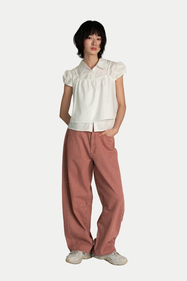 ASHTYN BARREL LEG DENIM JEANS IN ROSEWOOD