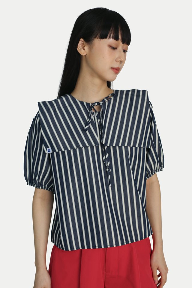 MERLYN SAILOR BIB TOP IN NAVY STRIPES