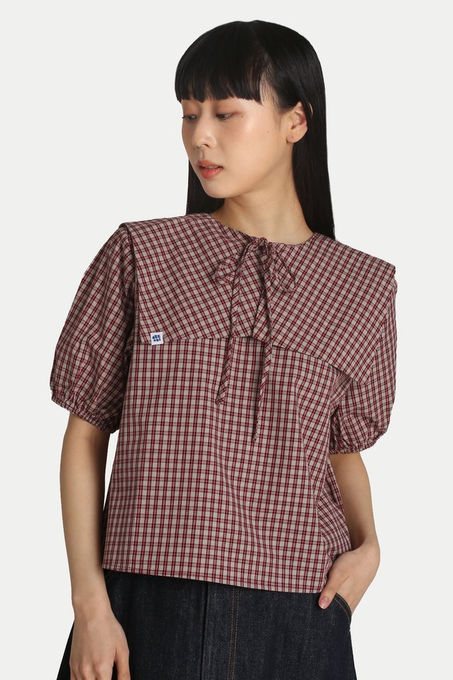 MERLYN SAILOR BIB TOP IN BERRY CHECKS
