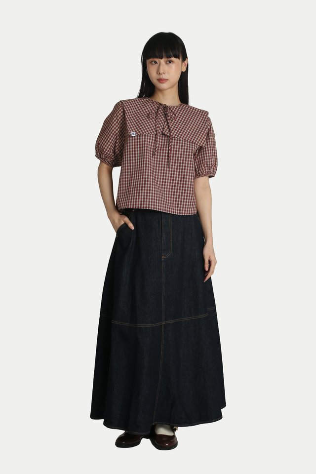 MERLYN SAILOR BIB TOP IN BERRY CHECKS