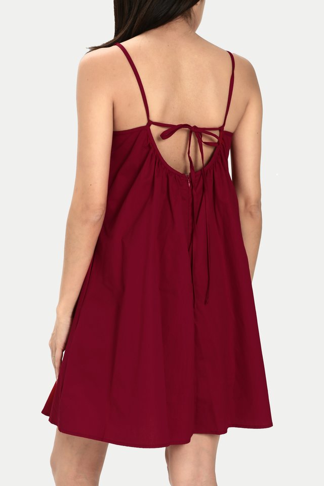 BLOSSOM PLEATED ROMPER DRESS IN POPPY RED