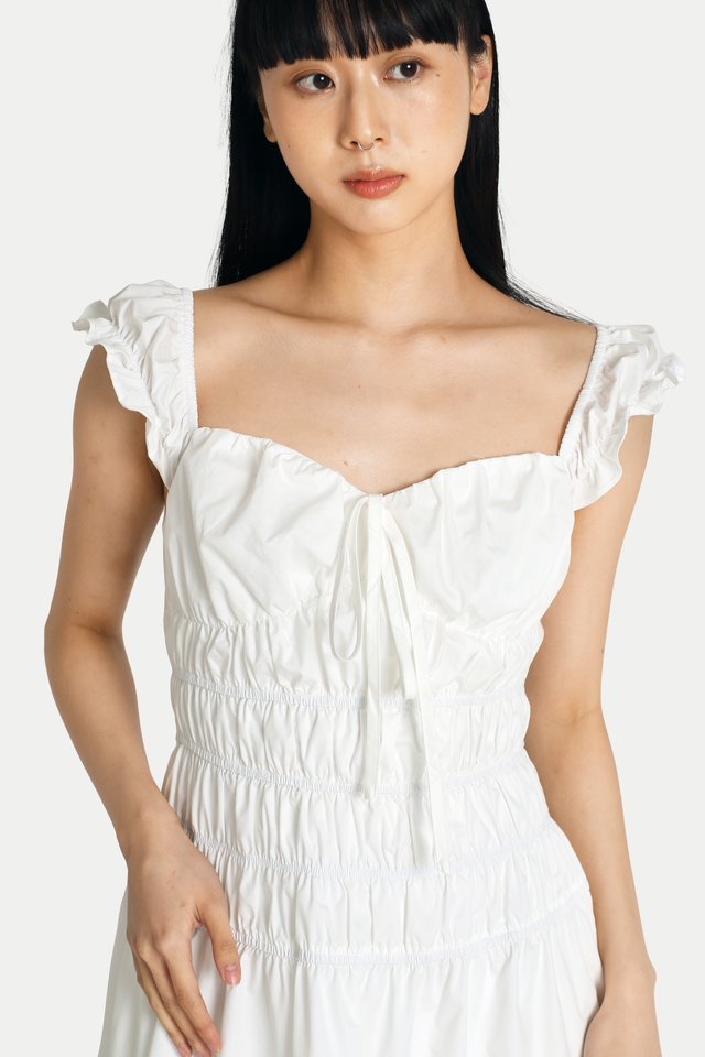 DELILAH MAXI RUCHED DRESS IN WHITE