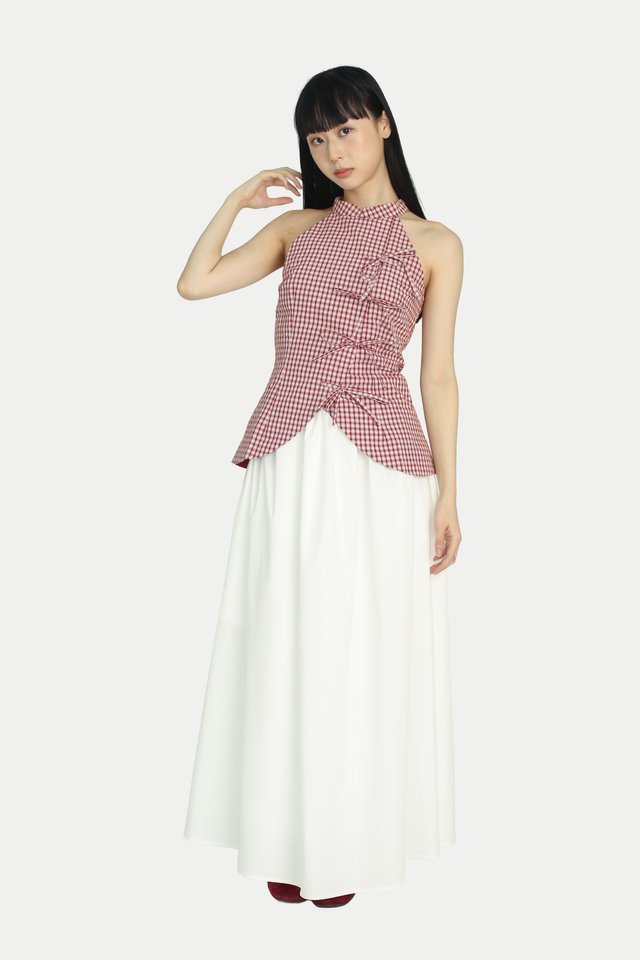CLAUDETTE RIBBON CHEONGSAM TOP IN RED CHECKS