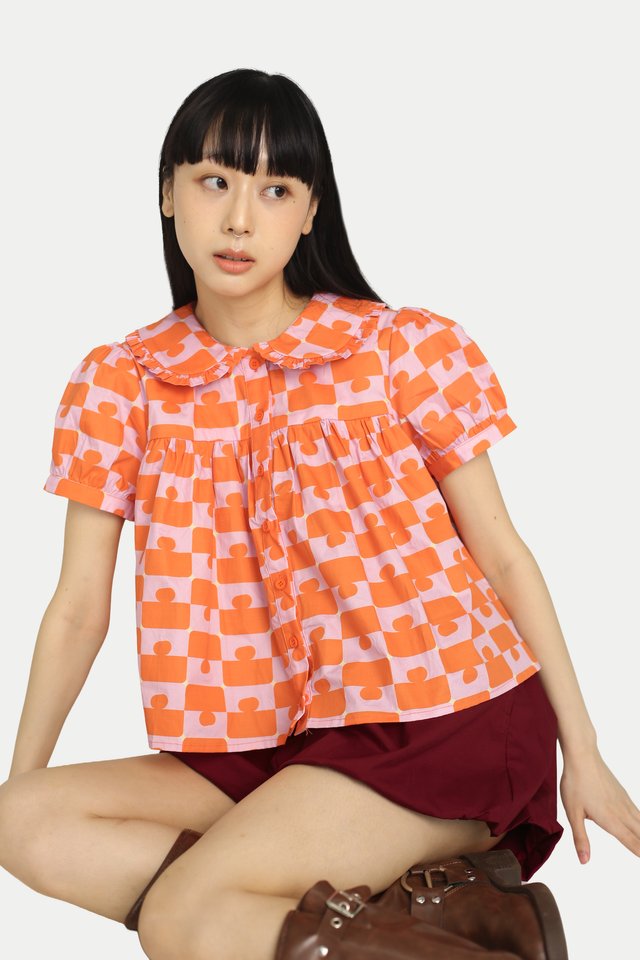 JOSIE “JIGGY” BABYDOLL TOP IN ORANGE/PINK