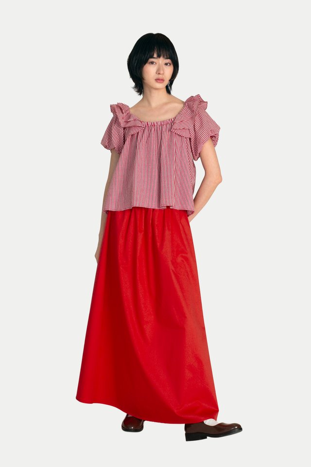 LEANA CLOUD FLARE TOP IN RED GINGHAM