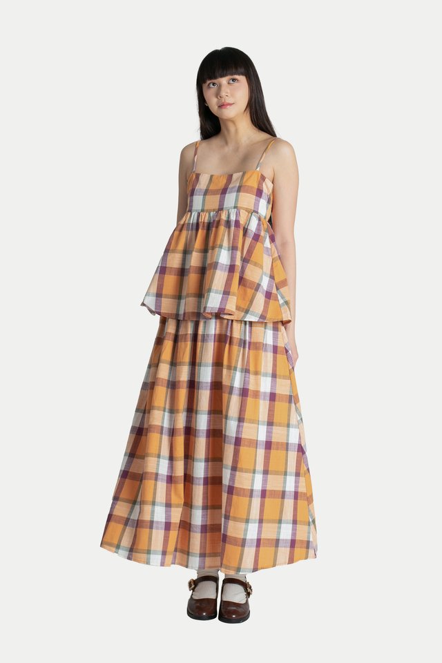 LOVELLA CHECKERED BABYDOLL TOP IN TANGERINE