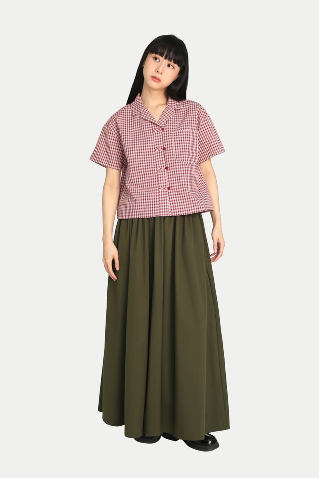 YUE CHEONGSAM SHORT SLEEVE SHIRT IN RED CHECKS
