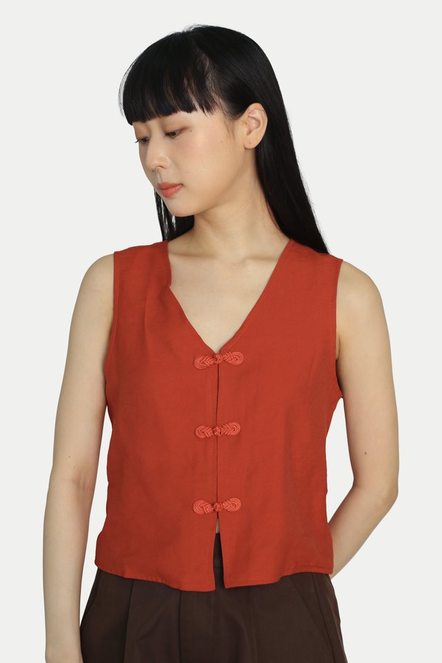 KOEMI CHEONGSAM VEST TOP IN TOMATO