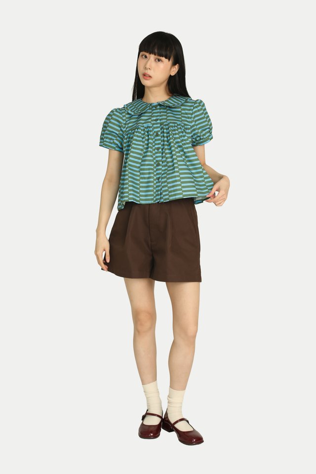 JOSIE “GROOVY” BABYDOLL TOP IN GREEN/BLUE