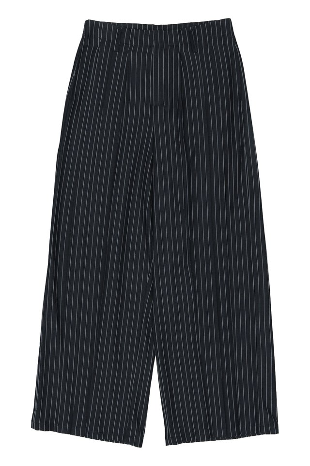 ROLFE PINSTRIPED TRIPLE PLEAT TROUSERS IN NAVY