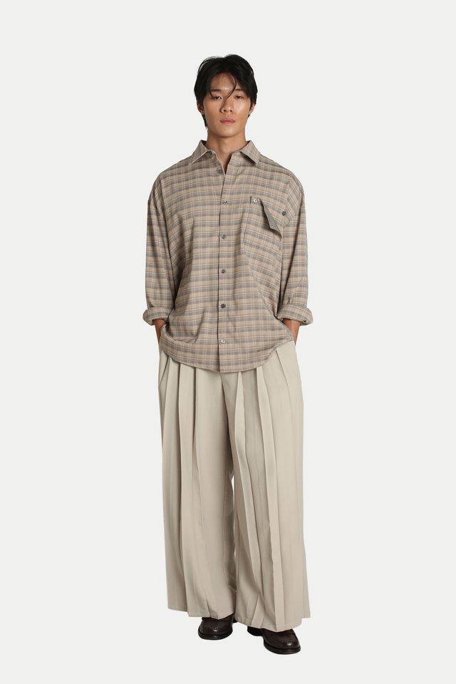 ROLFE TRIPLE PLEAT TROUSERS IN BONE