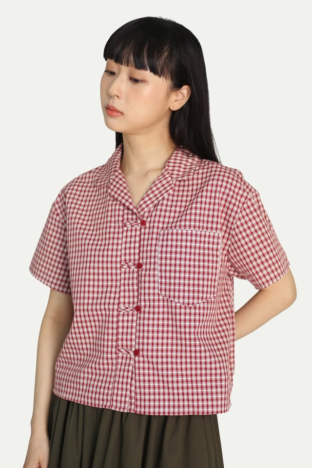 YUE CHEONGSAM SHORT SLEEVE SHIRT IN RED CHECKS