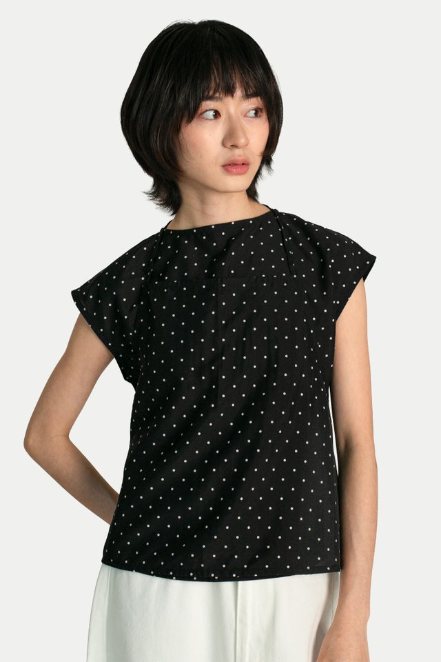 ANNE POLKA DOT TWO-PIECE SCARF TOP IN BLACK