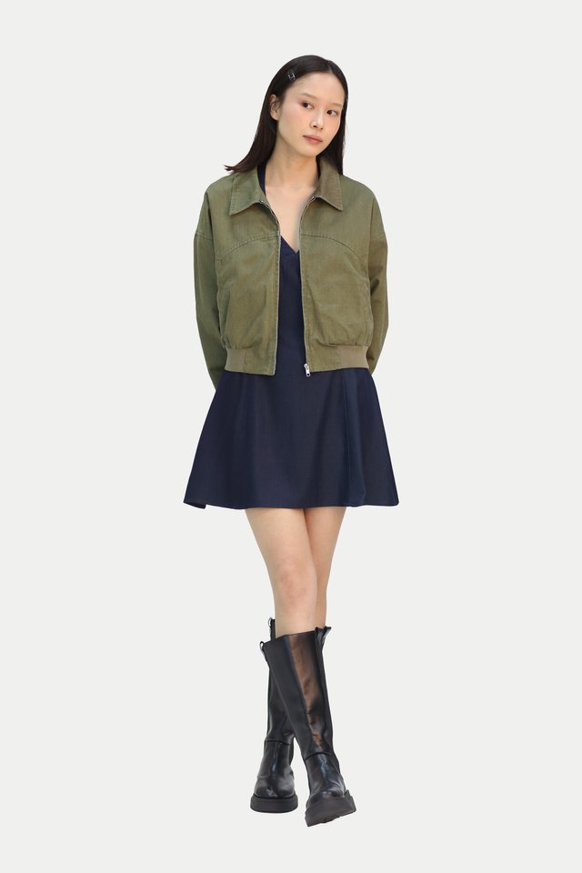 KAILANY CROP BOMBER JACKET IN OLIVE WASH