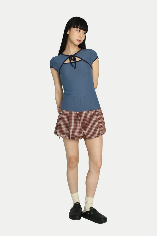 MACIE MINI BUBBLE SHORTS IN BERRY CHECKS