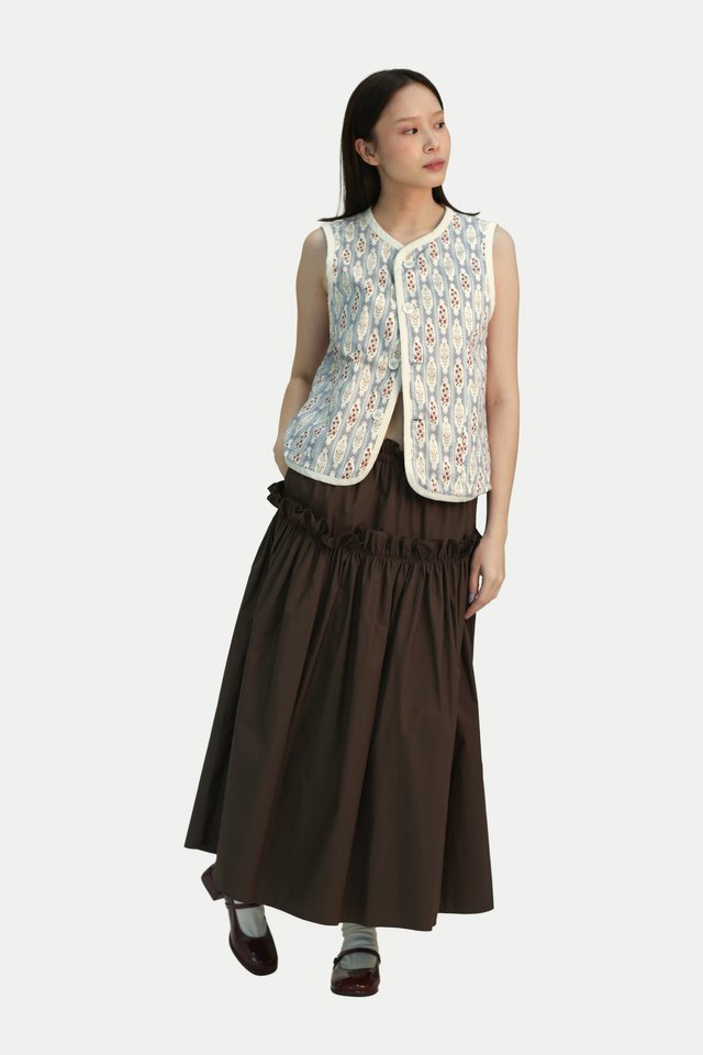 CLOVER FRILL GATHERED SKIRT IN MOCHA