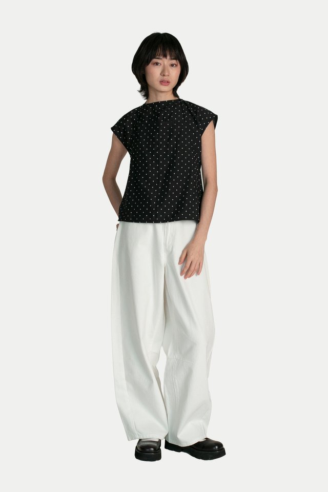 ANNE POLKA DOT TWO-PIECE SCARF TOP IN BLACK