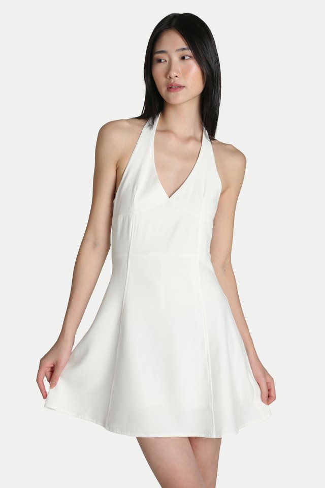 ANNIE HALTER ROMPER DRESS IN WHITE