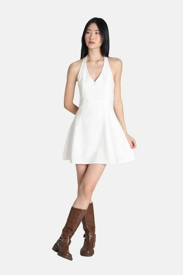 ANNIE HALTER ROMPER DRESS IN WHITE