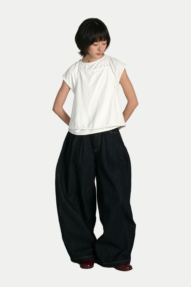 ANNE POLKA DOT TWO-PIECE SCARF TOP IN WHITE