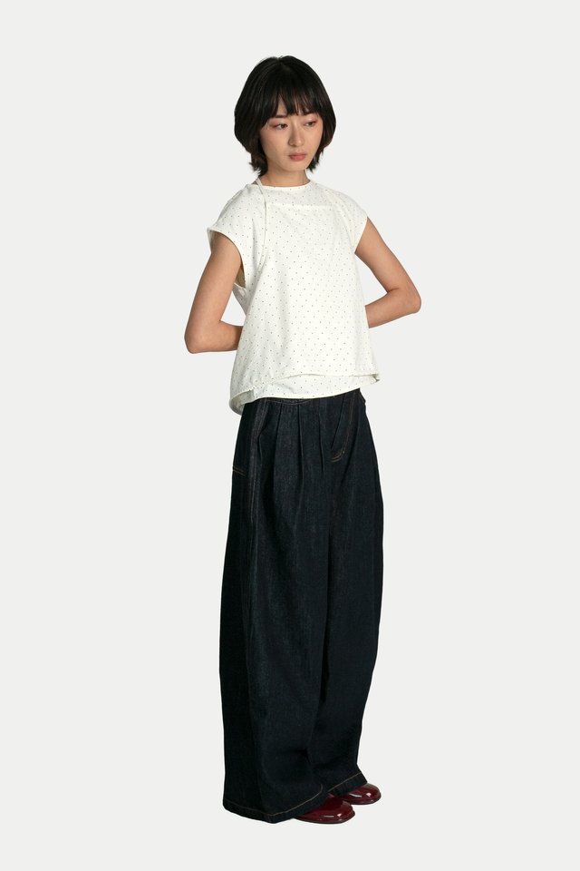 ANNE POLKA DOT TWO-PIECE SCARF TOP IN WHITE