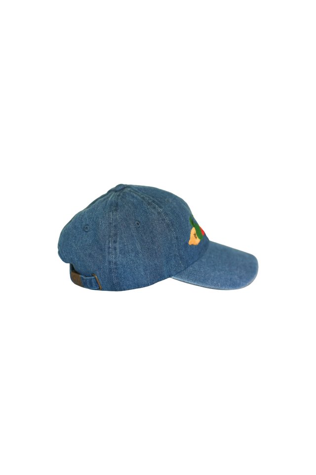 ARCADE X TESS SMITH-ROBERTS “FRUIT PARADE” BASEBALL CAP IN DENIM