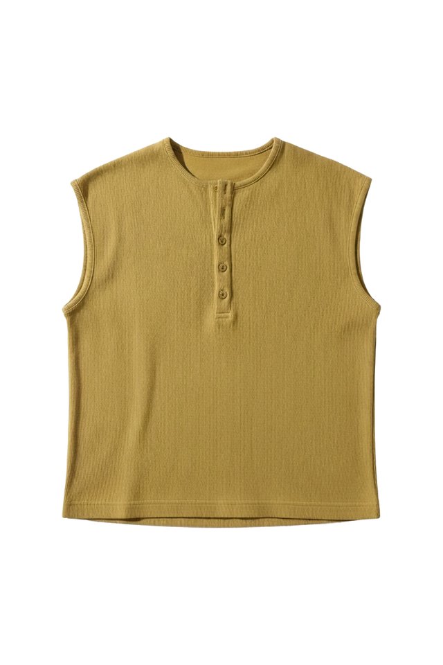GRADY SLEEVELESS HENLEY TOP IN MUSTARD