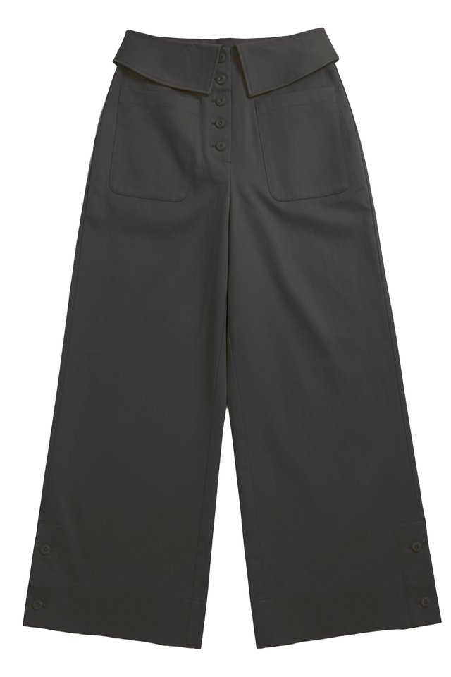 HUDSON COLLARED WIDE-FIT TROUSERS IN CHARCOAL
