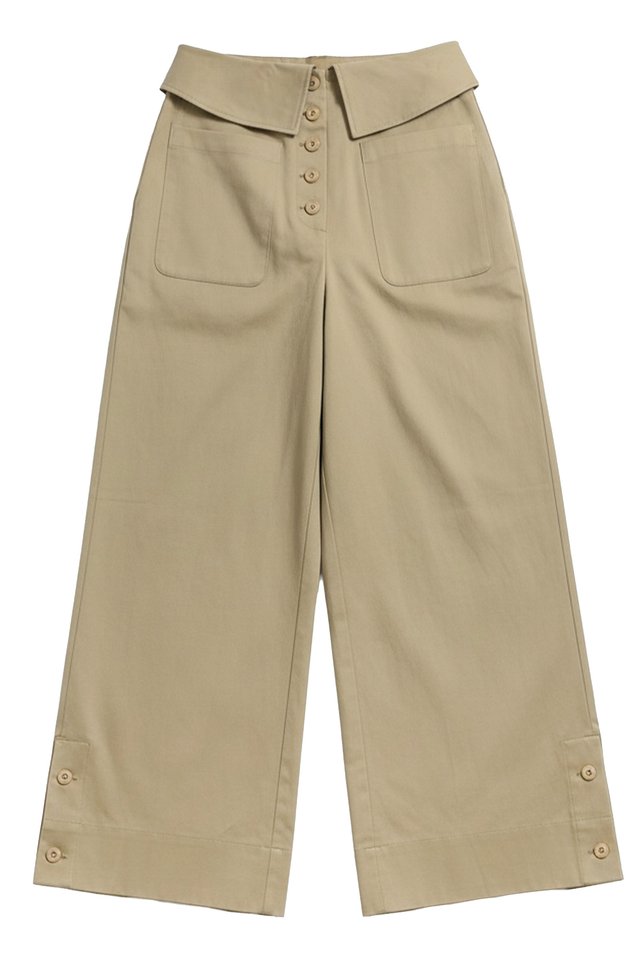 HUDSON COLLARED WIDE-FIT TROUSERS IN KHAKI