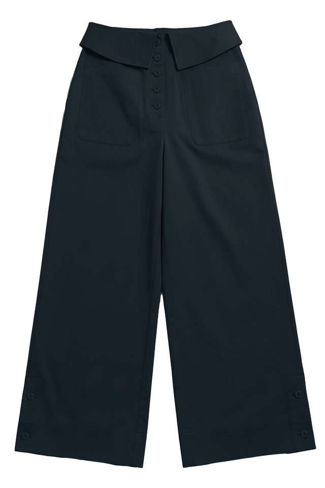 HUDSON COLLARED WIDE-FIT TROUSERS IN NAVY