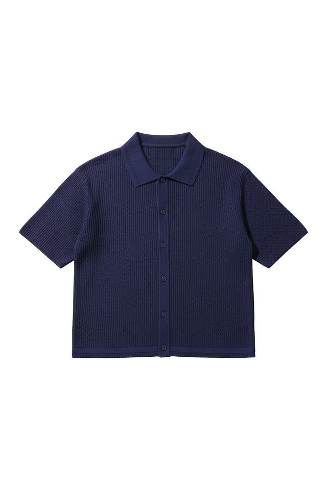LOIC KNITTED BOXY-FIT SHIRT IN COBALT