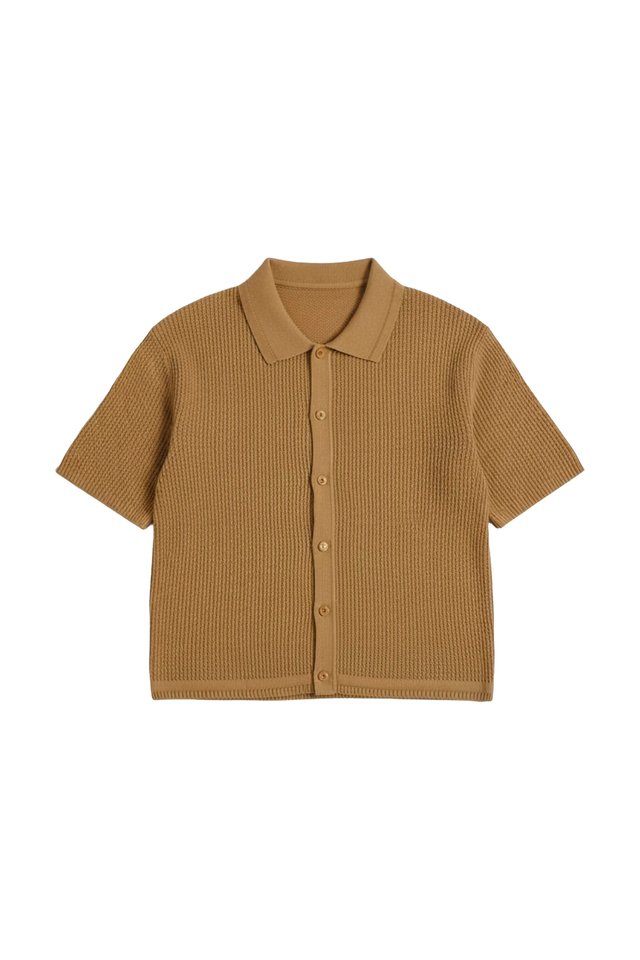 LOIC KNITTED BOXY-FIT SHIRT IN TOFFEE