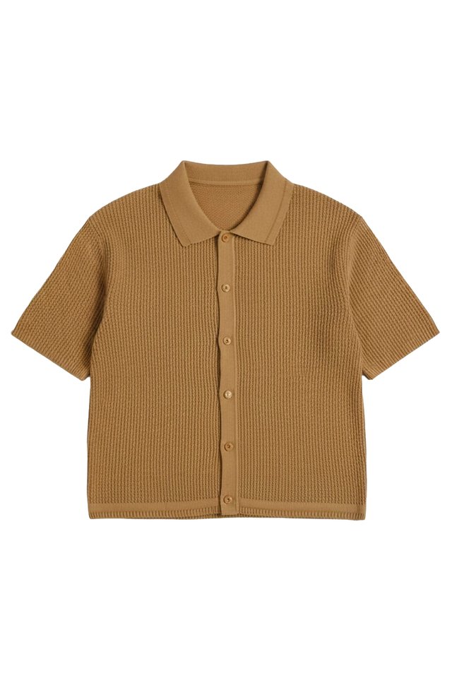 LOIC KNITTED BOXY-FIT SHIRT IN TOFFEE