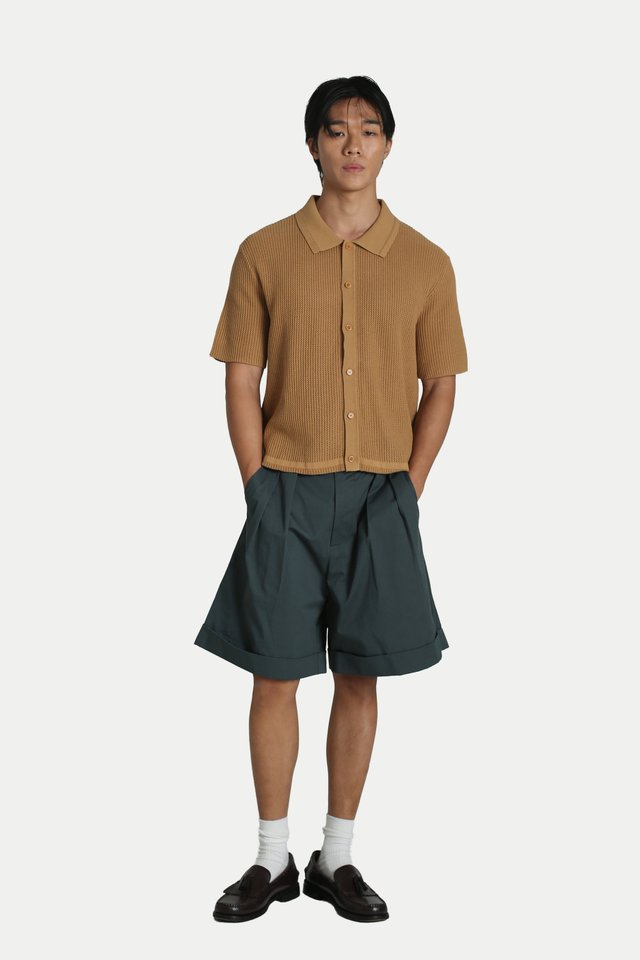 LOIC KNITTED BOXY-FIT SHIRT IN TOFFEE