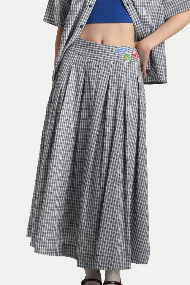 ARCADE X TESS SMITH-ROBERTS "SUPER FRESH" PLEATED SKIRT IN BLUE CHECKS