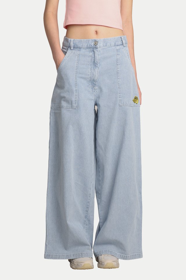 ARCADE X TESS SMITH-ROBERTS "BAD BANANAS” WORK JEANS IN LIGHT STRIPES